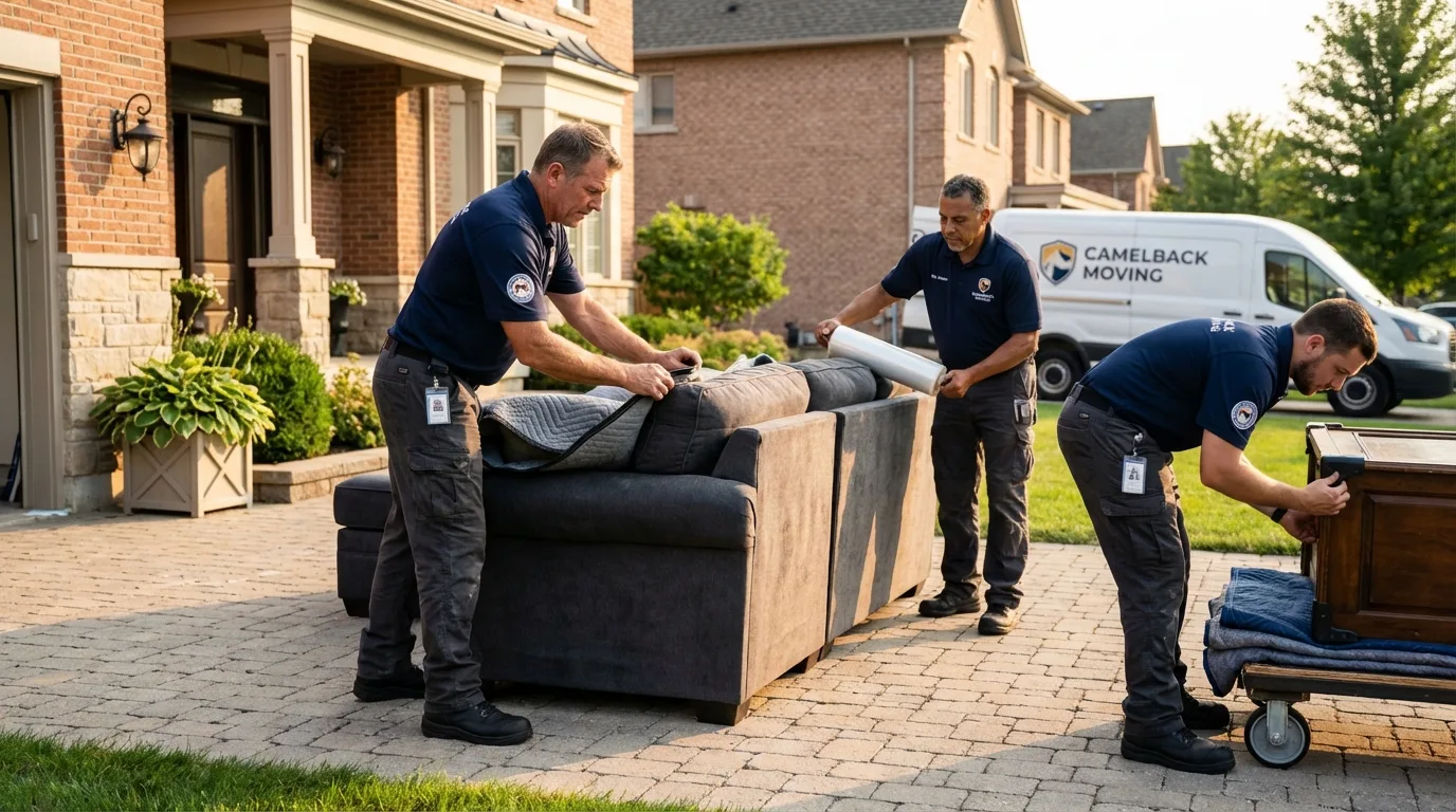 Large estate moving crew wrapping furniture in Berwick, ME
