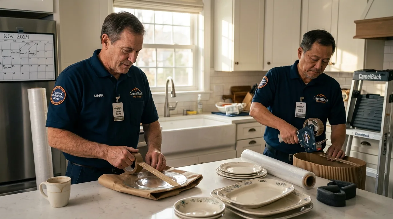 Professional crew packing kitchen dishware in Berwick, ME